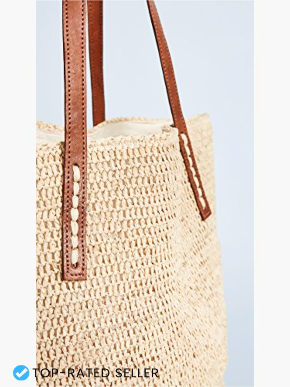 Woven Straw Slouchy Tote Magnetic Closure Leather Handles 20in Length - Picture 5 of 6